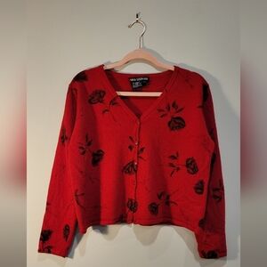 Nina Leonard Floral Cardigan